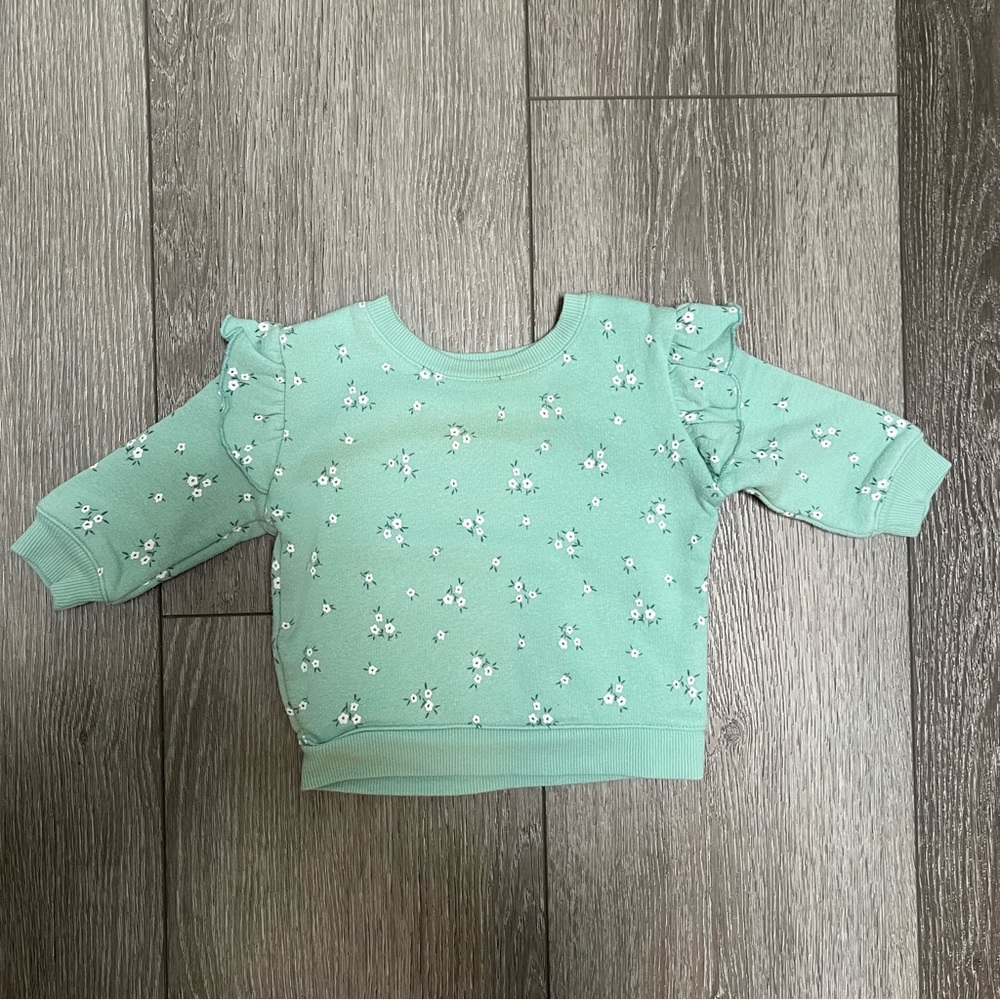 JUMPING BEANS CREWNECK PULLOVER SWEATSHIRT TEAL FLORAL 3MO
